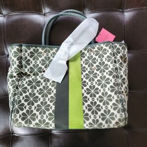 Kate Spade Green Stripe Jaquard Floral Tote